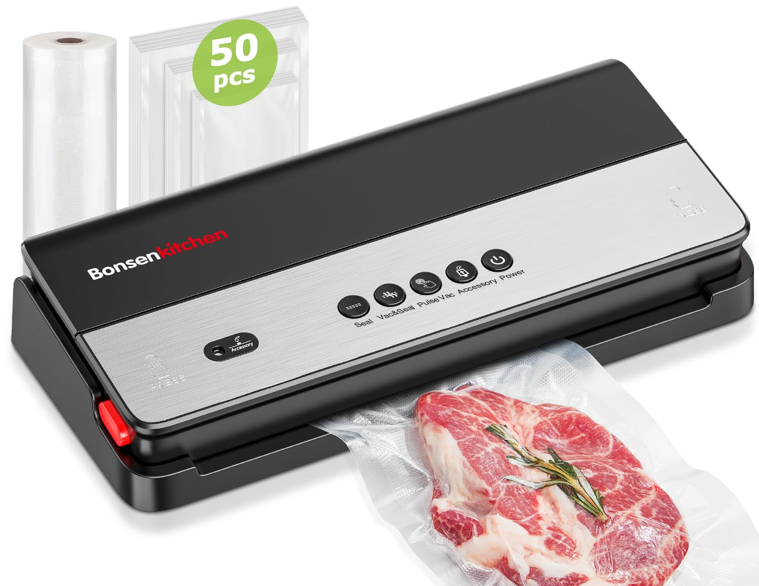 Bonsenkitchen Vacuum Sealer Machine, Multi Functional Food Sealer, Built In Cutter & Bag Storage, Globefish Technology For High